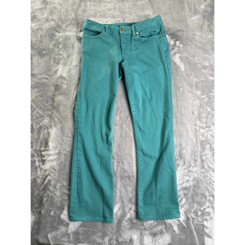 Tory Burch Cropped Slim Boot Aqua Blue Jeans Women's Size 26 Denim 26x25